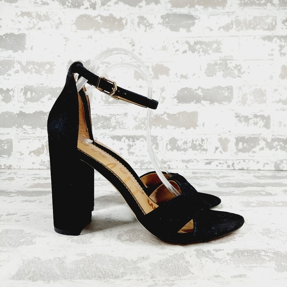 New Sam Edelman Omar Black Suede Ankle Strap Heeled Sandals O398 - Picture 5 of 13